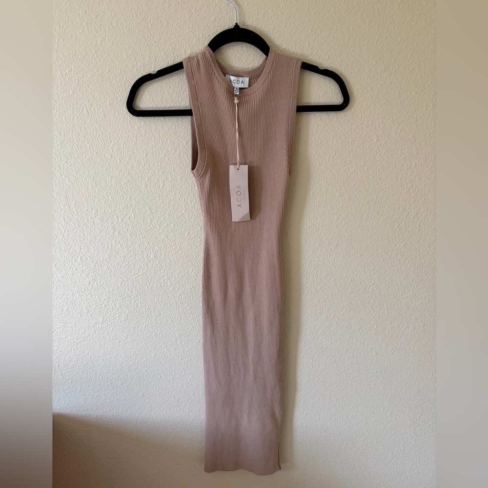 Tan NWT ACOA body in slit Sleeveless Ribbed Midi Dress in Taupe